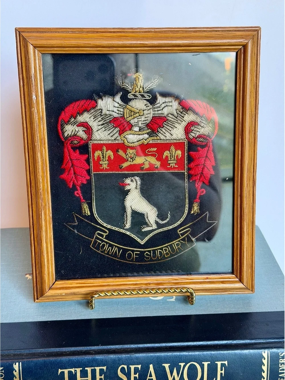 Vintage Town of Sudbury England Coat of Arms Embroidery Framed Wall Art